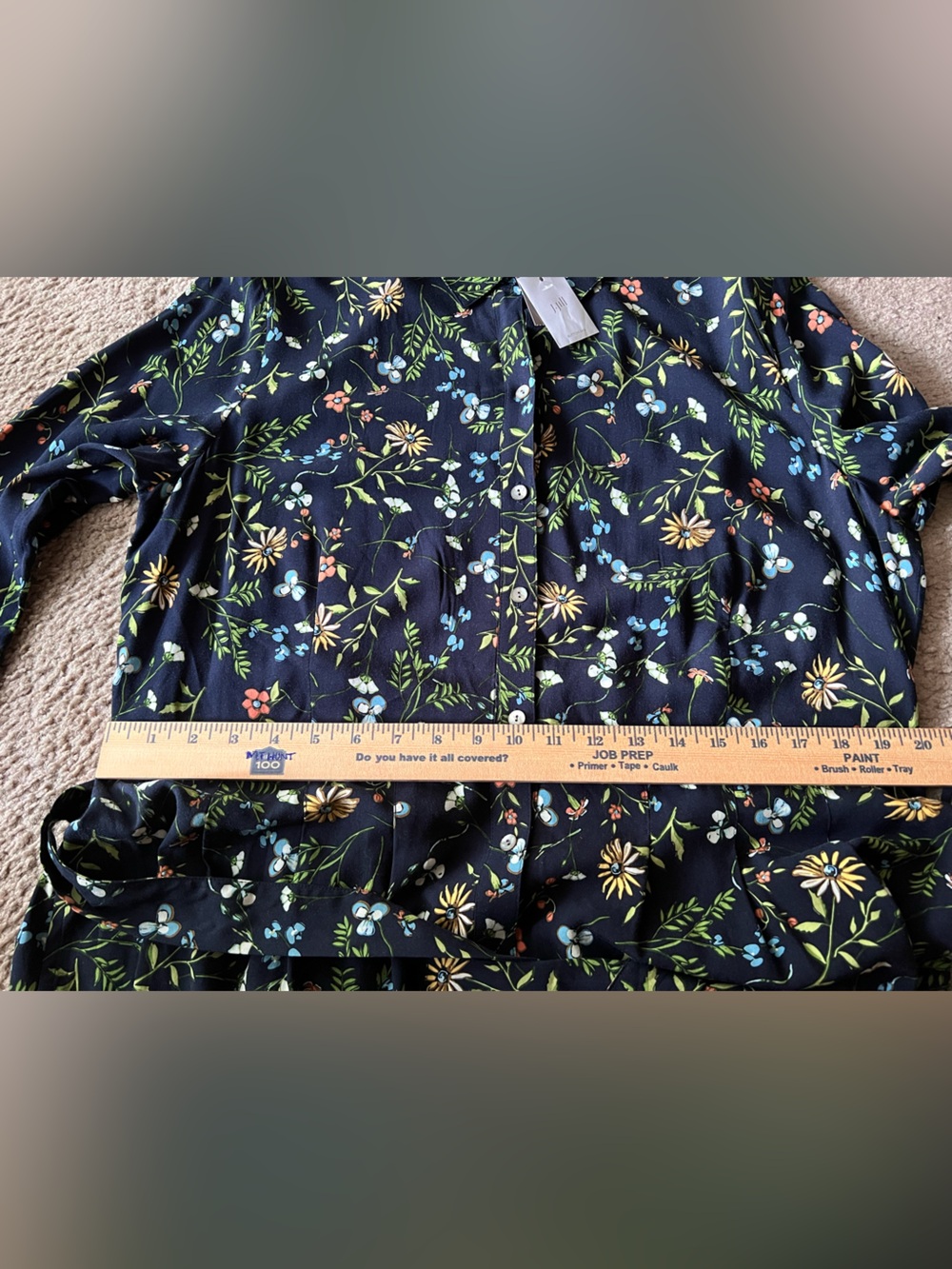 NWT J. Jill Navy Long-Sleeve Button DownFloral Shirt Dress Sz L Removable Belt - Picture 9 of 12